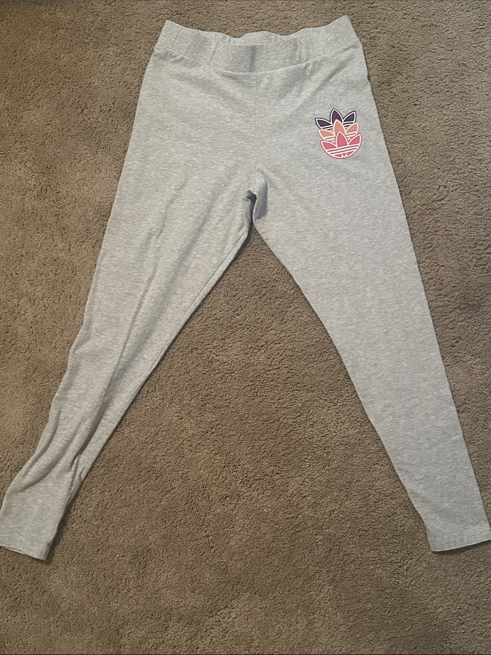 adidas Gray Leggings with Pink & Purple Trefoil